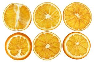 Dried oranges isolated on white background closeup photo