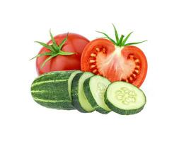 Tomato and cucumber isolated on white background photo