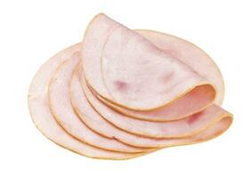 Slices of smoked ham or sausage isolated on white photo