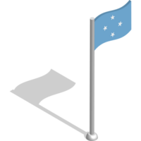 Isometric flag of MICRONESIA in motion on flagpole. National banner flutters in wind. PNG image on transparent background