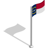 Isometric flag of american state of North Carolina in motion on flagpole. National banner flutters in wind. PNG image on transparent background