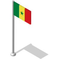 Isometric flag of Republic of SENEGAL in static position on flagpole. National banner of country in static, even position. PNG image on transparent background