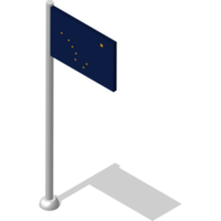 Isometric flag of american state of Alaska in static position on flagpole. National banner of country in static, even position. PNG image on transparent background