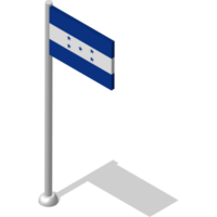 Isometric flag of HONDURAS in static position on flagpole. National banner of country in static, even position. PNG image on transparent background