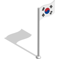 Isometric flag of SOUTH KOREA in motion on flagpole. National banner flutters in wind. PNG image on transparent background