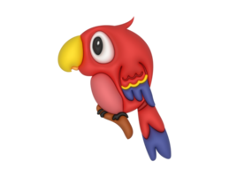 a cartoon red parrot with blue and yellow feathers png