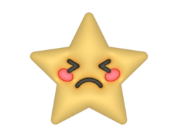 3d Unhappy Upset Cartoon Star Emoji on a transparent background png