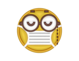 en tecknad serie emoji bär en mask på en transparent bakgrund png