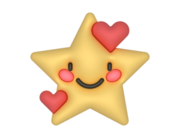 3d Cartoon Yellow Star And Red Hearts Emoji on a transparent background png