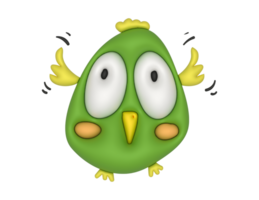 cartoon green bird with eyes and a big smile png