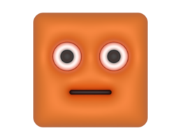 un Orange carré avec yeux et une triste visage png