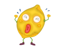 une dessin animé citron personnage avec une surpris expression png