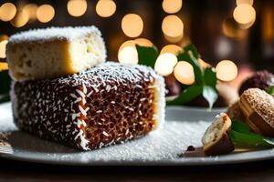 el principal cosa usted darse cuenta en esta imagen son el lamingtons ellos son a el frente allí es un muy bueno restaurante ese usted lata ver terminado allí ai generado foto