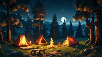 Ai generative, an animated scene of tents in the woods at night video