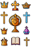 a set of icons with crowns, crowns, and other religious symbols ai generative png