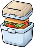 a lunch box with food and fruit on it ai generative png