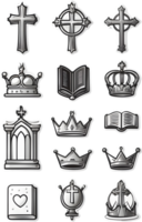 a set of icons with crowns, crowns, and other religious symbols ai generative png