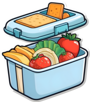 a lunch box with food and fruit on it ai generative png