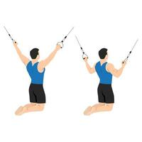 Man doing kneeling cable lat pulldown exercise. vector