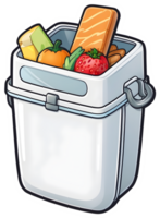 a lunch box with food and fruit on it ai generative png