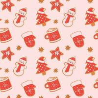 Seamless pattern with festive gingerbread cookies of different shapes vector