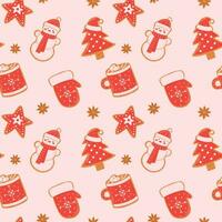 Seamless pattern with festive gingerbread cookies of different shapes vector