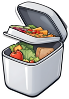 a lunch box with food and fruit on it ai generative png