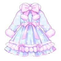 Cute pastel dress with delicate bow and fluffy fur accent, winter outfit, for decoration, scrapbook, and card ,ai generated png