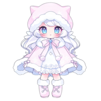 pastel niña en invierno atuendo, anime y dibujos animados estilo, para decoración, álbum de recortes, y tarjeta ,ai generado png