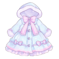 Cute pastel dress with delicate bow and fluffy fur accent, winter outfit, for decoration, scrapbook, and card ,ai generated png