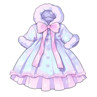 Cute pastel dress with delicate bow and fluffy fur accent, winter outfit, for decoration, scrapbook, and card ,ai generated png