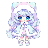 Pastel girl in winter outfit, Anime and Cartoon style, for decoration, scrapbook, and card ,ai generated png