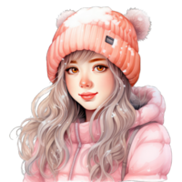 Snow sport girl, portrait woman dressed in winter sport suit, Watercolor , ai generated png