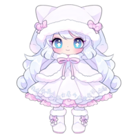 pastel meisje in winter kleding, anime en tekenfilm stijl, voor decoratie, plakboek, en kaart ,ai gegenereerd png