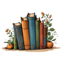 Stack of books with flowers. World book day, Education concept. AI generative png