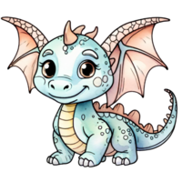 Watercolor illustration of a cute cartoon dragon. AI generative png