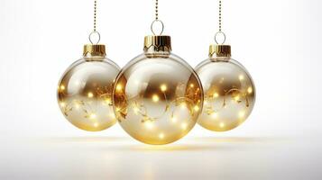Three glass baubles with string lights ai generated background image photo