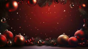 Red Christmas ornaments spruce ai generated banner background copy space photo