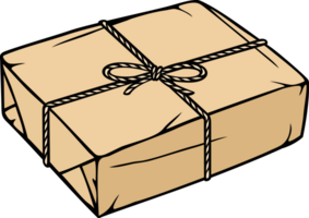 Parcel Box with Rope and Kraft Paper PNG Illustration