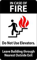 In Case Of Fire Sign Do Not Use Elevators, Leave Building Through Nearest Outside Exit vector