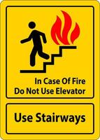 In Case Of Fire Sign Do Not Use Elevator, Use Stairways vector