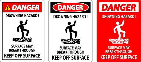 Danger Sign Drowning Hazard - Surface May Break Through, Keep Off Surface vector