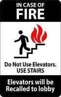 In Case Of Fire Sign Do Not Use Elevators. Use Stairs, Elevators Will Be Recalled To Lobby vector