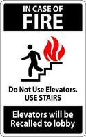 In Case Of Fire Sign Do Not Use Elevators. Use Stairs, Elevators Will Be Recalled To Lobby vector