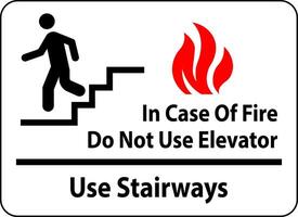 In Case Of Fire Sign Do Not Use Elevators - Use Stairways vector