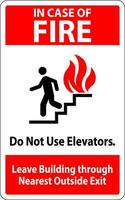 In Case Of Fire Sign Do Not Use Elevators, Leave Building Through Nearest Outside Exit vector
