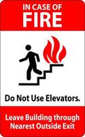 In Case Of Fire Sign Do Not Use Elevators, Leave Building Through Nearest Outside Exit vector