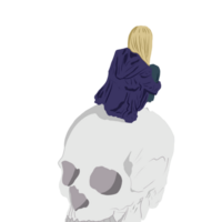 Depressed girl sitting on skull png