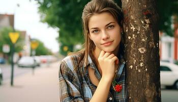 Young Girl in Close-Up Stare, Intense Gaze AI generated photo