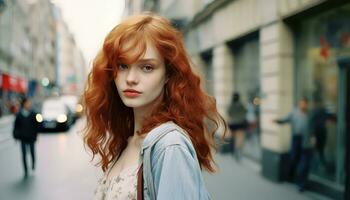 Young Girl in Close-Up Stare, Intense Gaze AI generated photo